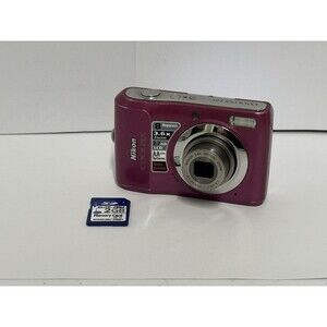 PINK Nikon Coolpix L19 Camera Digital Bundle w/ 2GB SD Memory Card TESTED WORKS